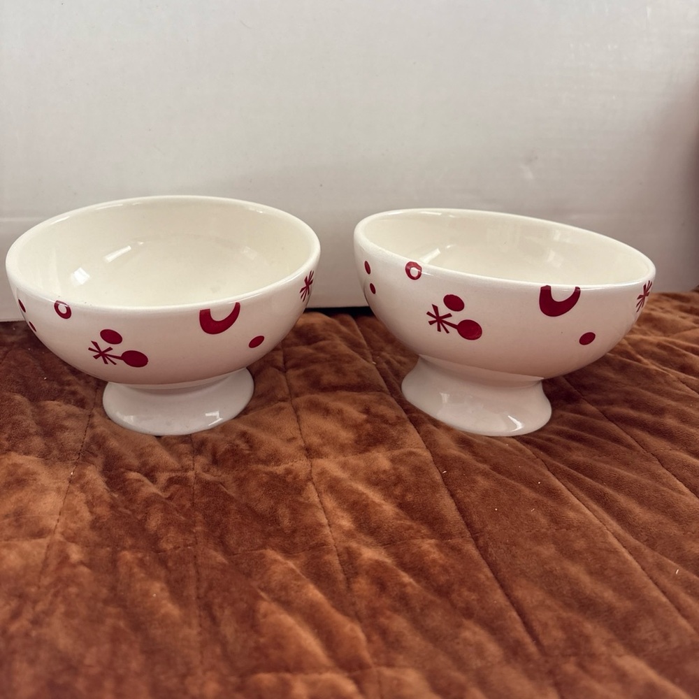 Set of Two Pier One White and Red Decorative Bowls